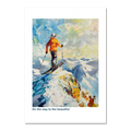 Skier at the top of the Alps - Poster featuring a skier on an alpine peak with bright brushstrokes and snowy mountains.