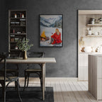 You're not alone with Wine - Poster depicted in a cozy dining area featuring a figure by a campfire.