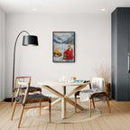 You're not alone with Wine - Poster hanging in a cozy dining area with wooden chairs and a warm ambiance.