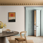 Solitude and the Sun - Poster displayed in a modern dining area with a round table and minimalist decor.