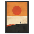 Solitude and the Sun - Poster featuring a lone figure on a hill under a warm sun in a minimalist landscape.