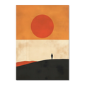 Solitude and the Sun - Poster featuring a lone figure on a hill under a large warm sun in muted colors.