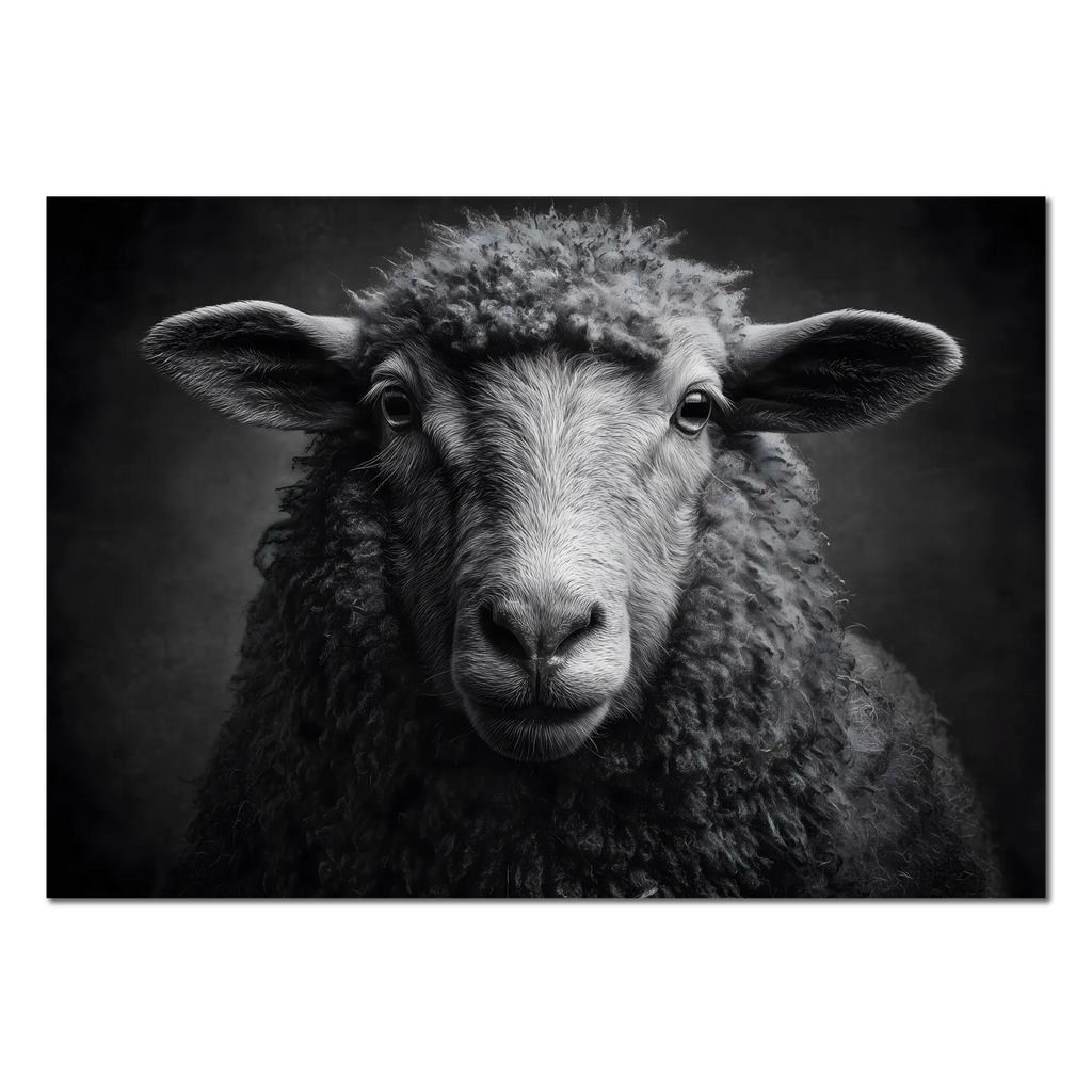 Soul of a sheep - Alu-Dibond wall art showcasing a majestic mountain sheep in black and white.