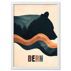 Spirit of Nature - Poster featuring a stylized bear silhouette with forested hills, inspired by Bern.