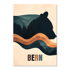Spirit of Nature - Poster featuring a bear silhouette with forested hills in earthy tones.
