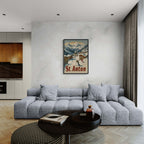 St. Anton - Alpine - Poster displayed in a modern living room, enhancing the cozy alpine ambiance as wall art.