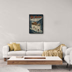 St. Anton Escape - Poster featuring skiers on a snowy slope with chalets, perfect wall art for modern interiors.