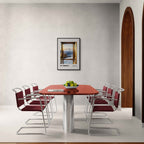 St. Moritz - Luxury in the Engadin Valley - Poster displayed in a modern dining room with sleek furniture.