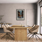 St. Moritz - Poster displayed in a modern dining area with a wooden table and cozy chairs, highlighting winter charm.