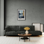 St. Moritz - Timeless Elegance in the Alps - Poster displayed in a modern living room setting with a cozy sofa.
