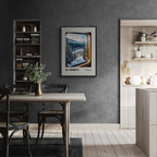 St. Moritz - The Birthplace of Winter Tourism - Poster displayed in a modern kitchen and dining area.