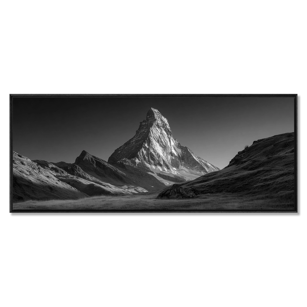 Stillness of the Matterhorn – Alu-Dibond wall art featuring a monochrome view of the Matterhorn mountain.
