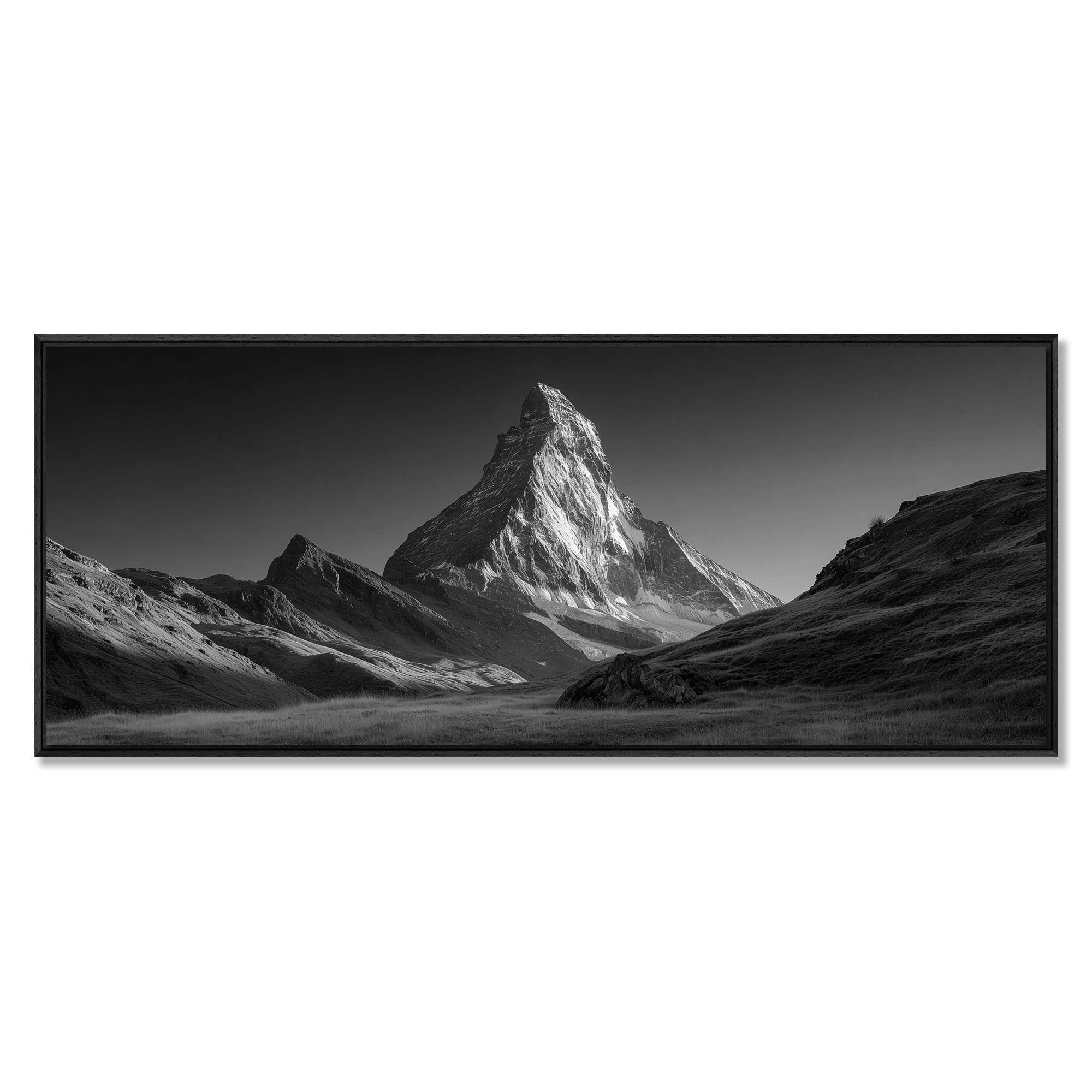 Stillness of the Matterhorn – Alu-Dibond wall art featuring a monochrome view of the Matterhorn mountain.