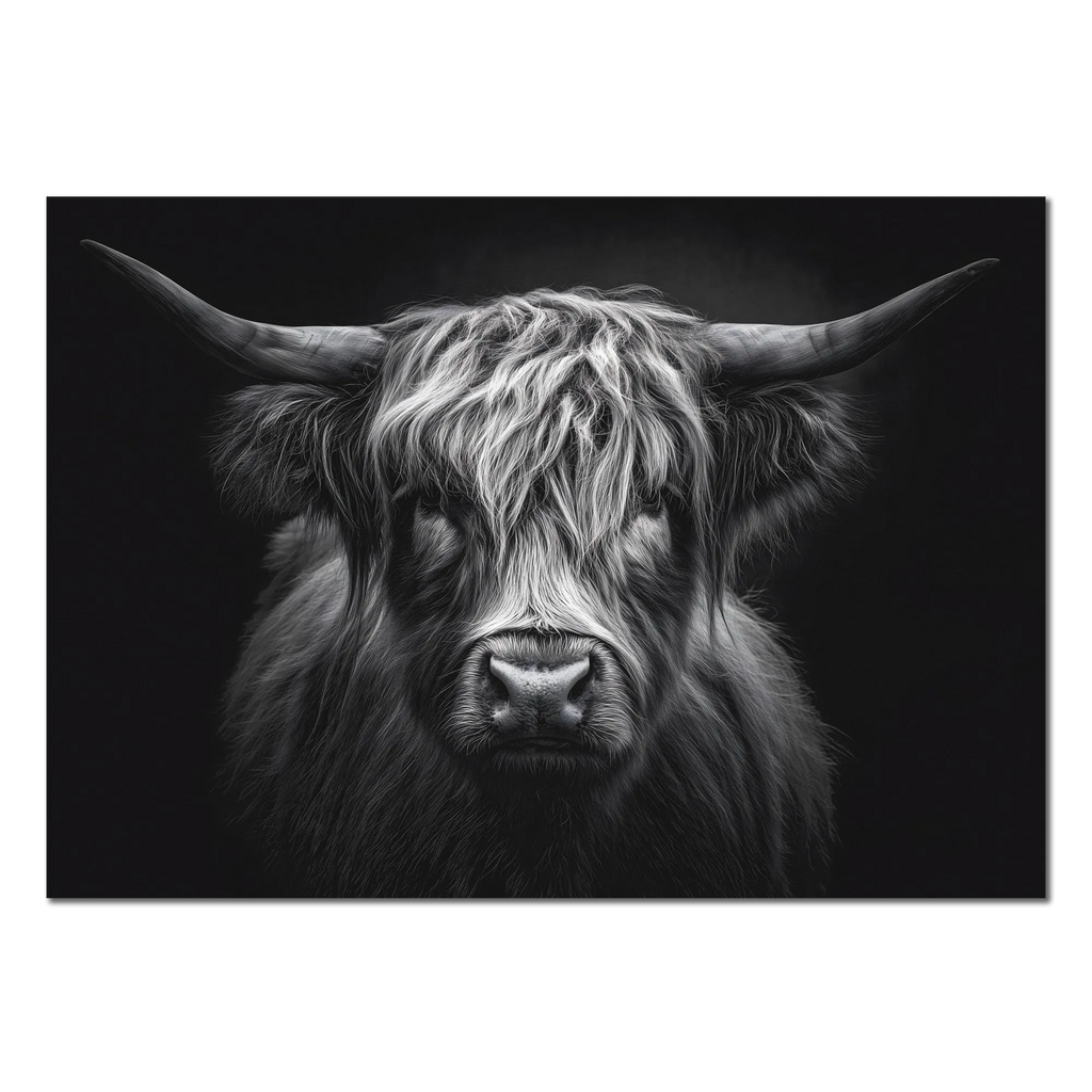 Strength of a highland cow - Alu-Dibond wall art captures the calm strength of a Highland cow's expression.