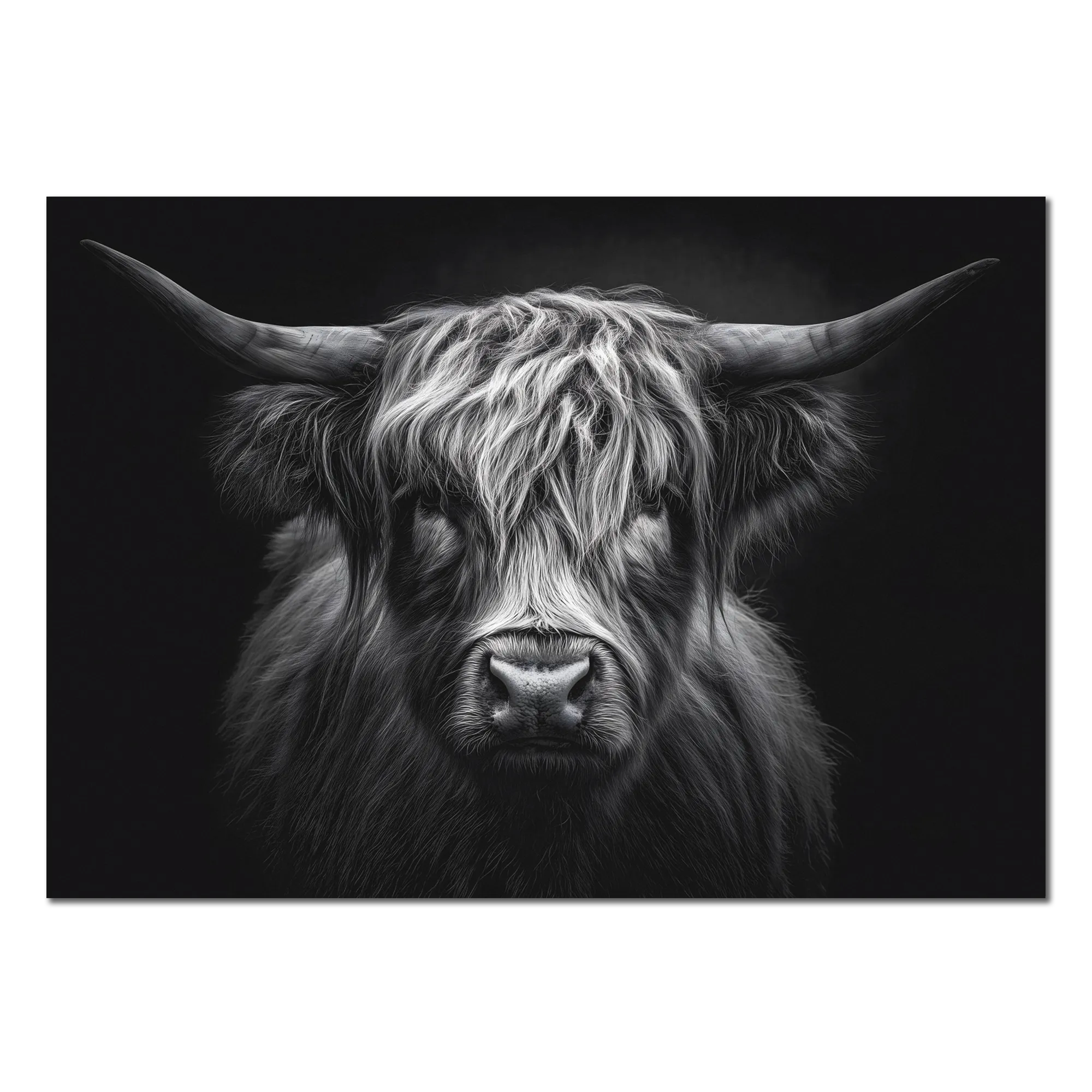 Strength of a highland cow - Alu-Dibond wall art captures the calm strength of a Highland cow's expression.