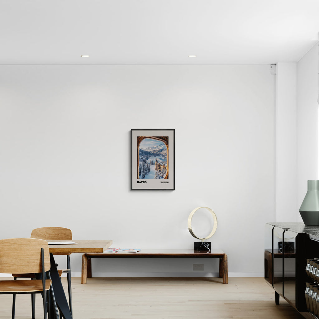 Davos - A View That Stays With You - Poster framed on a wall in a modern living space, showcasing elegant wall art.