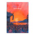 Sunset Montreux Jazz Festival - Poster showcasing a vibrant sunset concert with a stage by the lake and a lively crowd.