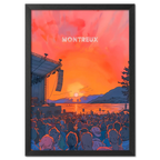 Sunset Montreux Jazz Festival - Poster featuring a vibrant sunset concert scene by the lake.
