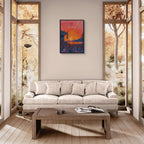 Sunset Montreux Jazz Festival - Poster displayed in modern minimalist living room with neutral tones and natural light.