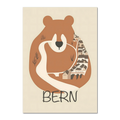The Bear’s Embrace - Poster featuring a bear embracing the town of Bern with warm earthy tones.
