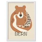 The Bear’s Embrace - Poster featuring a stylized bear embracing Bern in warm earthy tones.