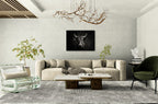 The charisma of a cow - Alu-Dibond wall art displayed in a modern living room with elegant decor.