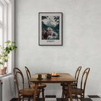 The Essence of Zermatt - Poster showcasing a cow and Matterhorn in a modern dining space.