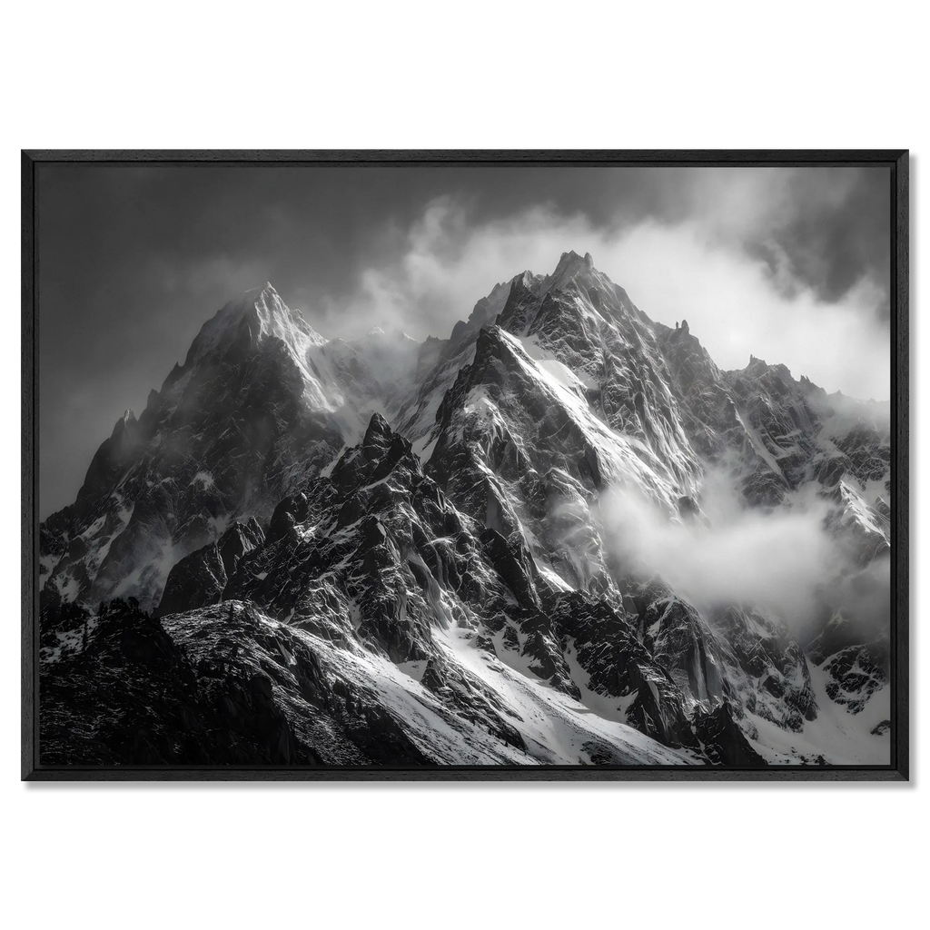 The Majesty of the Alps – Alu-Dibond wall art showcasing majestic snow-capped mountains with dramatic lighting.