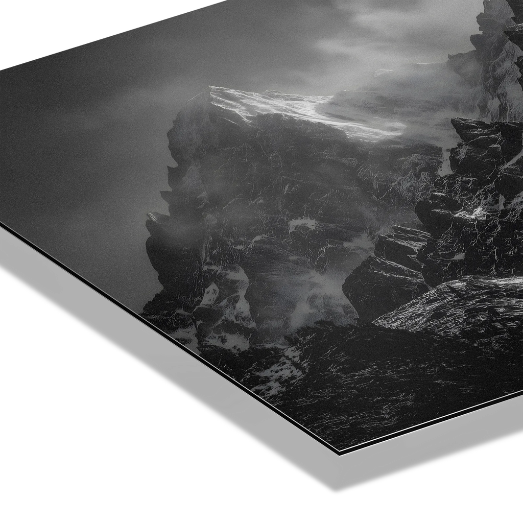 The Majesty of the Alps – Alu-Dibond wall art showcasing rugged mountain textures and dramatic light contrasts.