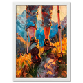 The Traveler’s Path - Poster showcasing hiking boots and poles in tall grass with vibrant colors.