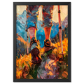 The Traveler’s Path - Poster featuring hiking boots and poles in vibrant grass and sunlight.