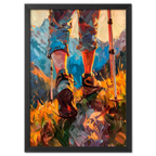 The Traveler’s Path - Poster featuring hiking boots and poles in vibrant grass and sunlight.
