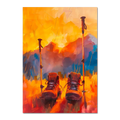 Time to Pause and Savor - Poster featuring hiking boots and walking poles in a sunset mountain field.