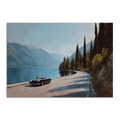 Timeless Alpine Grand Tour – Poster featuring a classic roadster by a serene alpine lake.