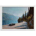 Timeless Alpine Grand Tour – Poster featuring a classic roadster by an alpine lake with mountains in the background.