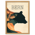 Timeless Charm of Bern - Poster showcasing a bear silhouette with Bern's old town in warm earthy tones.