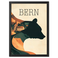 Timeless Charm of Bern - Poster featuring a bear silhouette with an artistic view of Bern's old town.
