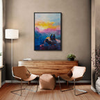 Together at the Top of the World - Poster in a modern living room setting with stylish furniture.