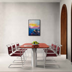 Together at the Top of the World - Poster displayed in a modern dining area with a vibrant sunset view.