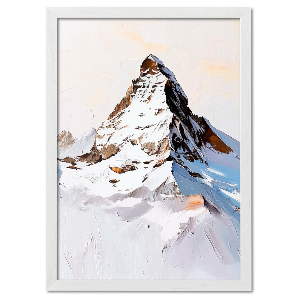 Top of the Matterhorn - Poster featuring a snow-covered Matterhorn peak in soft warm tones.