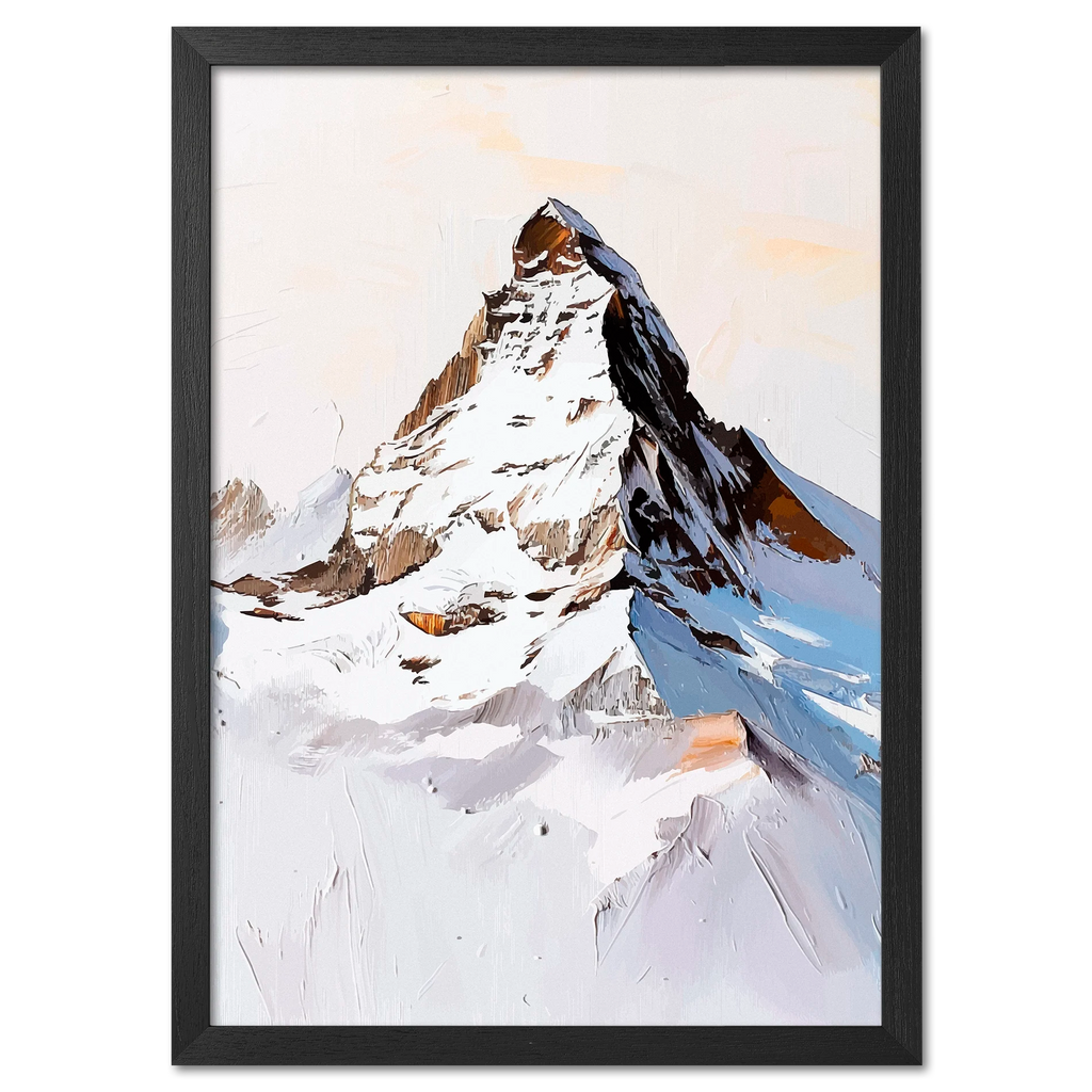 Top of the Matterhorn - Poster featuring a minimalist mountain peak covered in snow with warm tones.