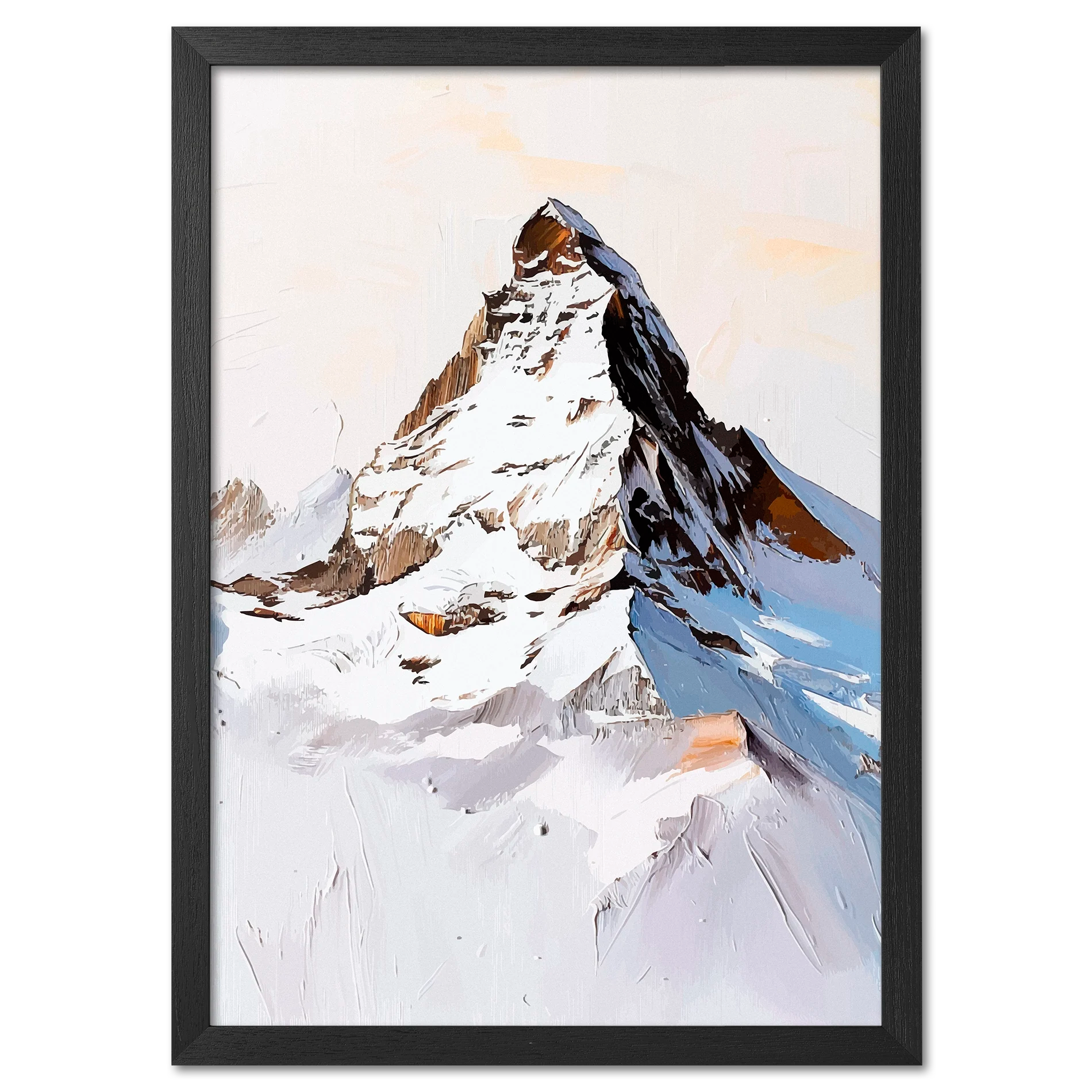 Top of the Matterhorn - Poster featuring a minimalist mountain peak covered in snow with warm tones.