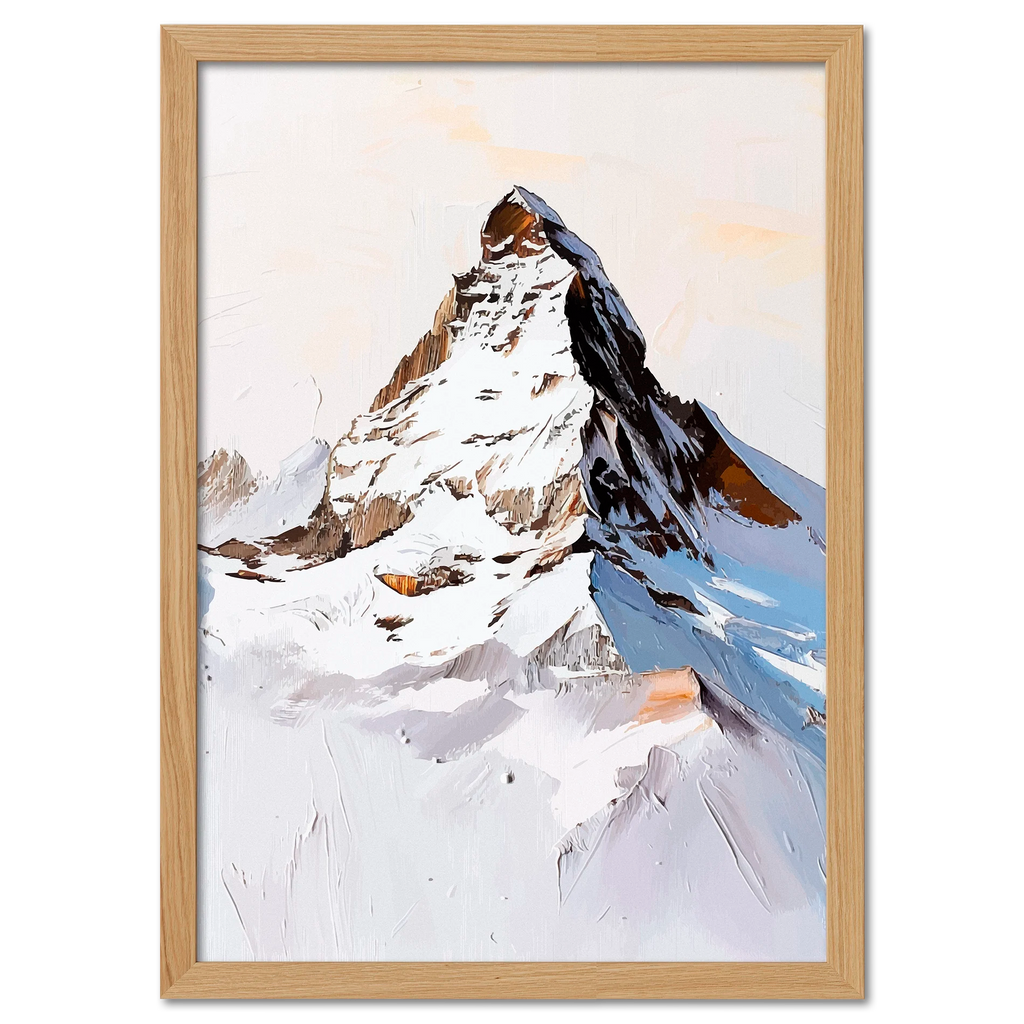 Top of the Matterhorn - Poster, minimal artwork of snow-covered Matterhorn peak in elegant frame.