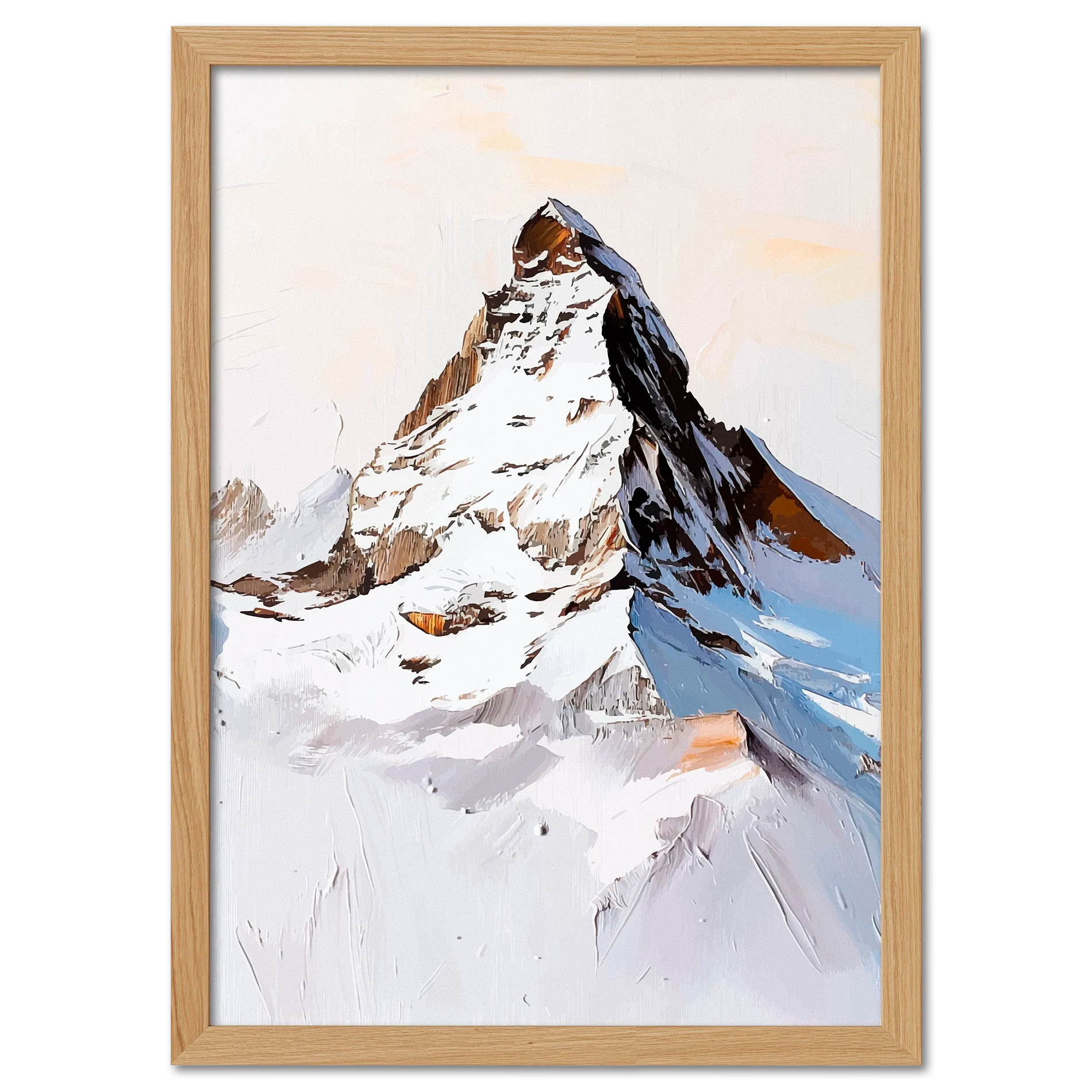Top of the Matterhorn - Poster, minimal artwork of snow-covered Matterhorn peak in elegant frame.