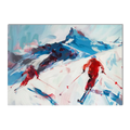 Two skiers on the mountain - Poster, dynamic wall art capturing alpine skiing excitement.