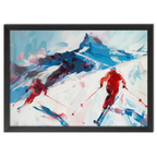 Two skiers on the mountain - Poster featuring dynamic skiing artwork, perfect wall art for sporty interiors.
