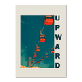 Up the Lift - Poster featuring red gondola cabins ascending against a deep blue sky, evoking adventure.