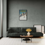 Verbier - Alpine Thrill - Poster displayed in modern living room with a cozy sofa and stylish decor.