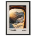Warm alpine sunset seen through gondola window in Verbier - Altitude- 1500m - Poster.