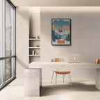 Verbier - Gondola Heights - Poster displayed in a modern office setting with large windows.